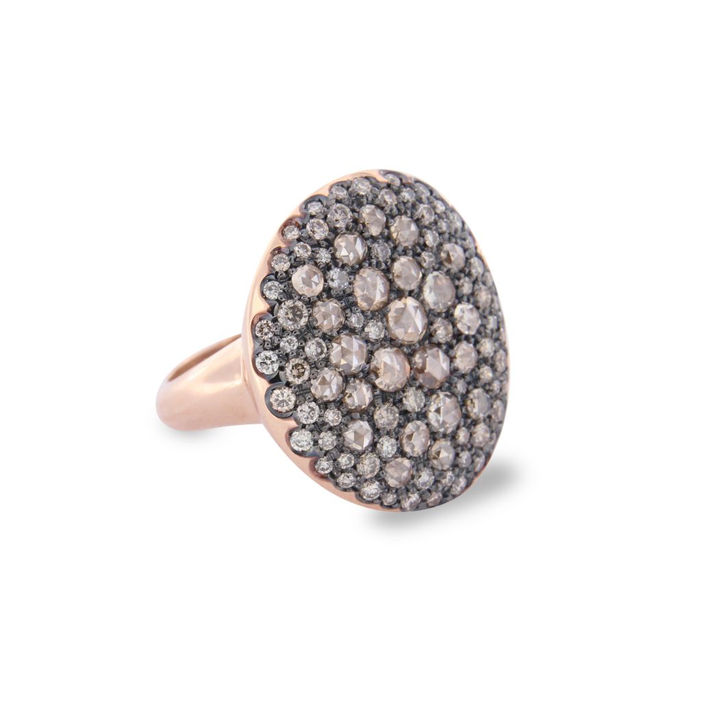Bague Brusi pavé de diamants bruns sur or rose