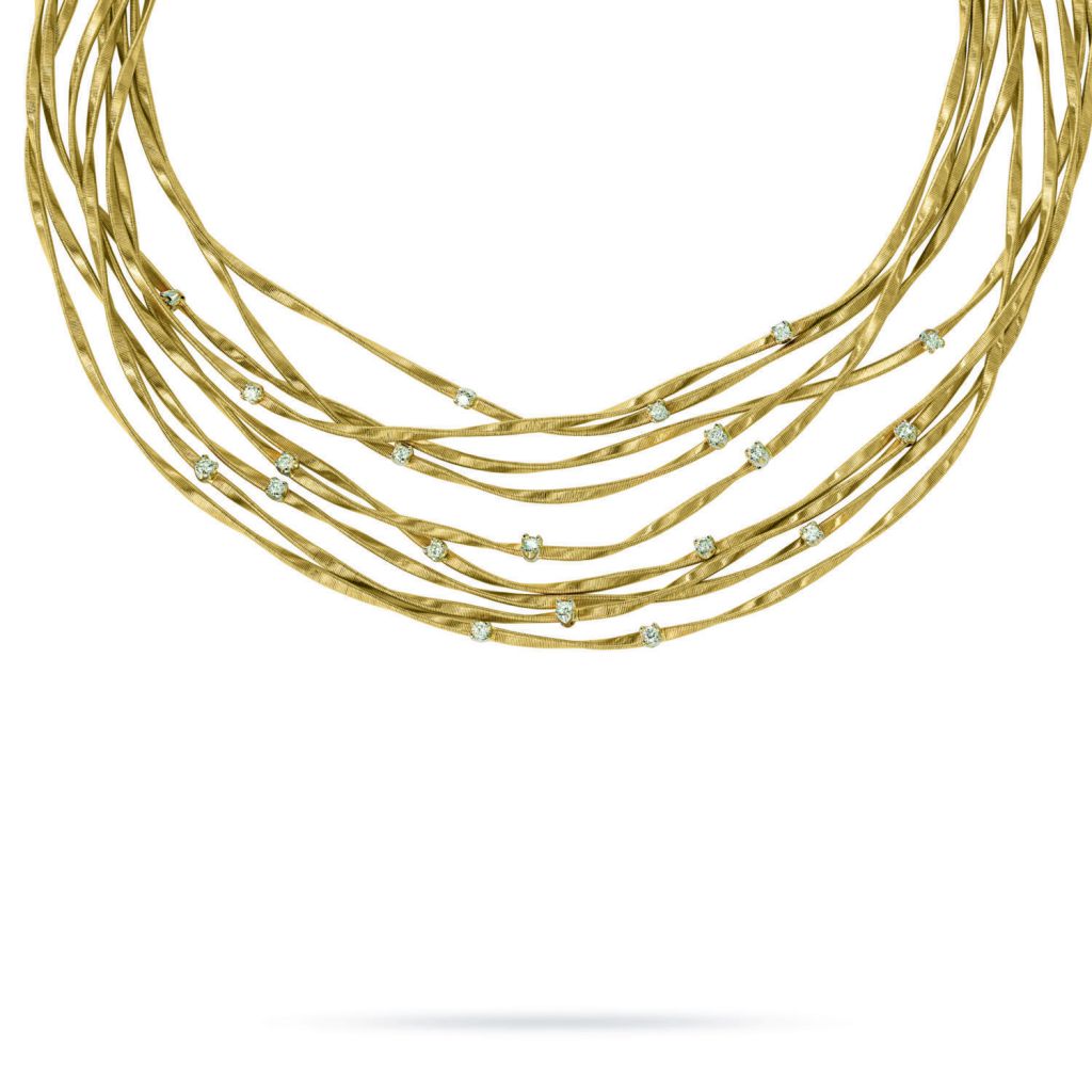 Collier 9 rangs Marco Bicego Marrakech en or jaune torsadé et diamants