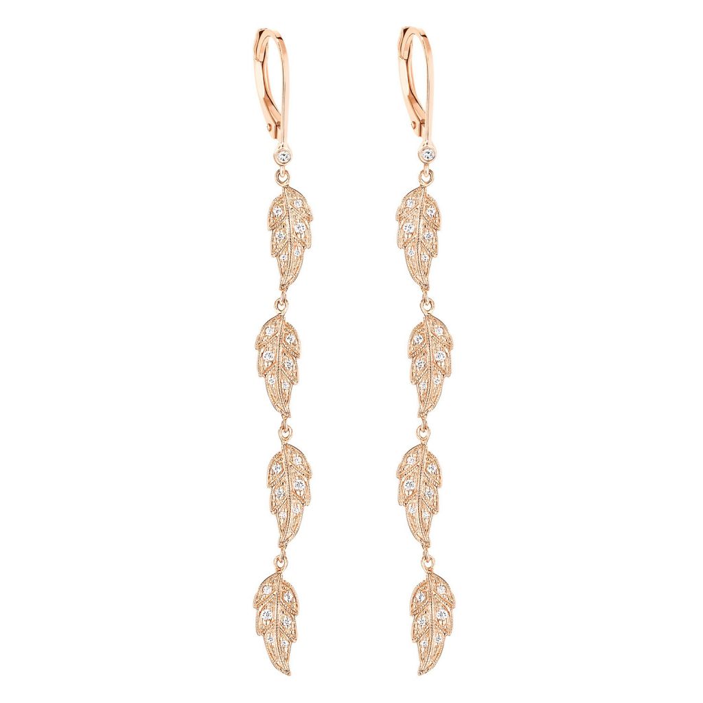 Boucles d'oreilles pendantes Stone Paris Tree of Life en or rose et diamants