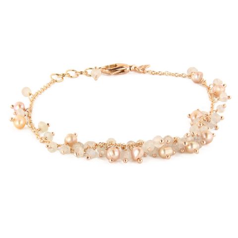 Bracelet Brusi Fringe calcédoines blanches et perles sur or rose