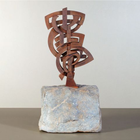 Sculpture David Mann United - acier corten et pierre bleue