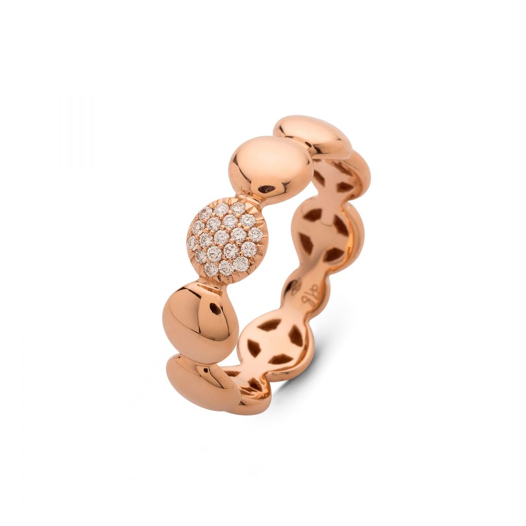 Bague Hulchi Belluni ronds d'or rose et 1 pavé de diamants