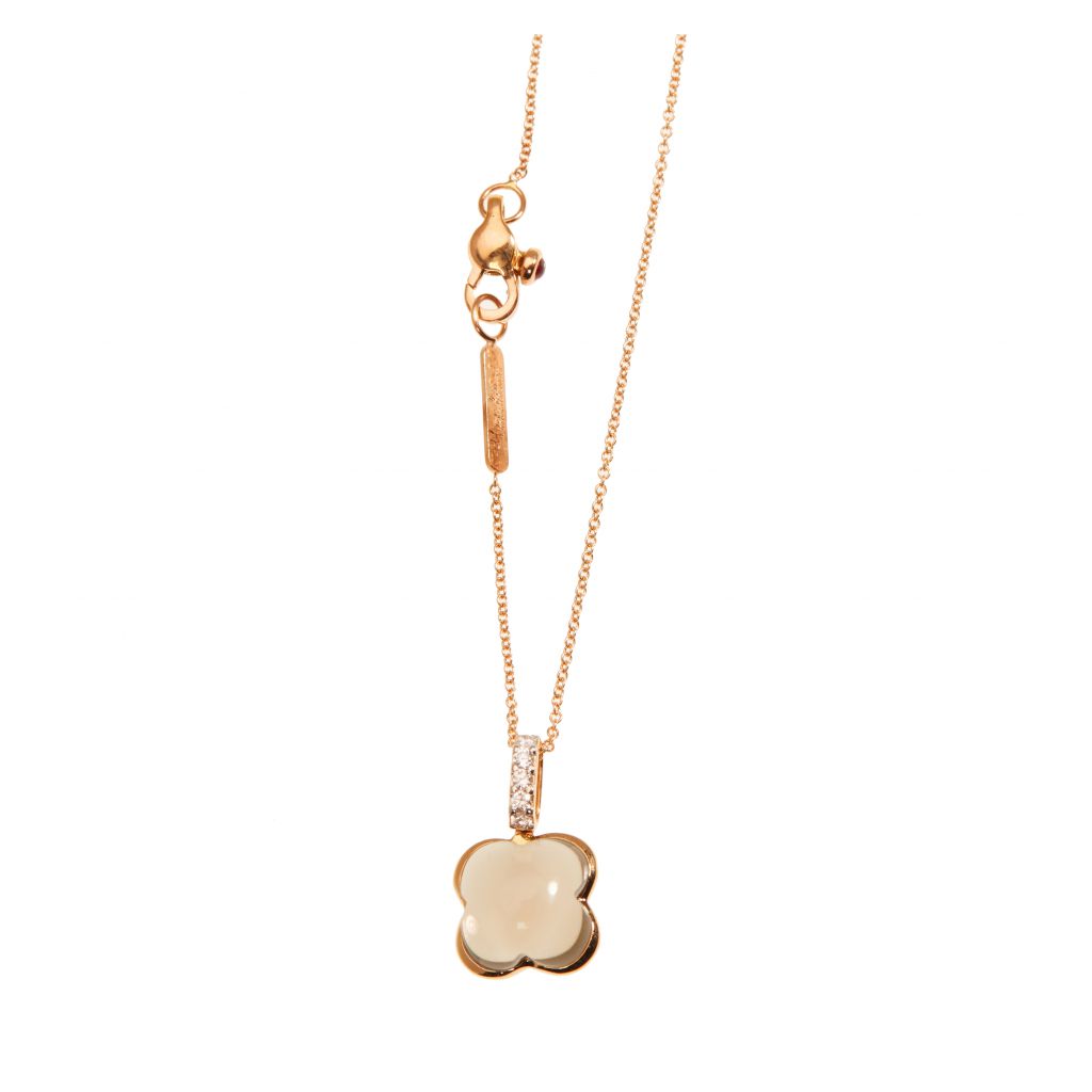 Pendentif Hulchi Belluni Quadrifoglio quartz brun, diamants et or rose, détail