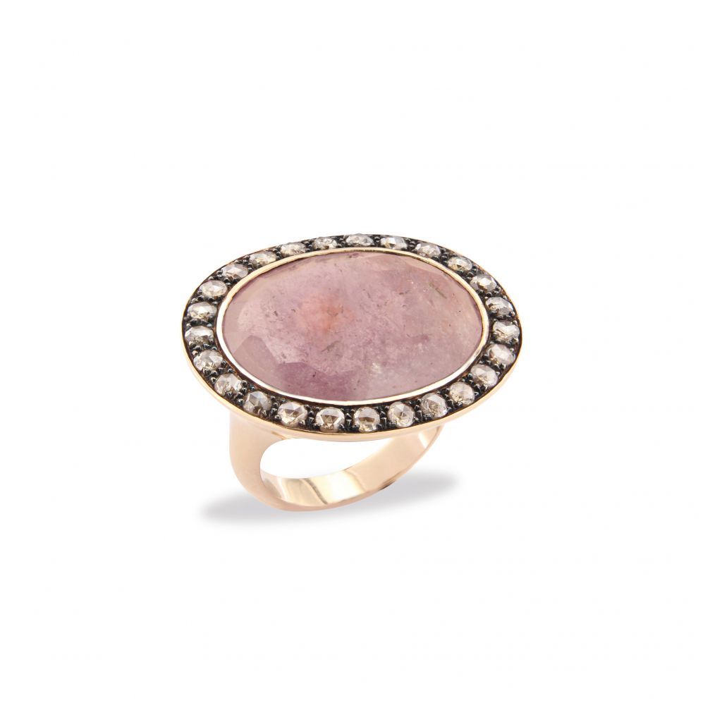 Bague Brusi saphir rosé entourage diamants sur or rose