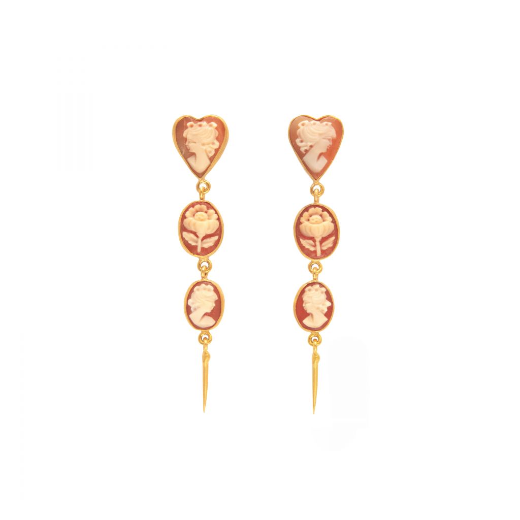 boucles d'oreilles Grainne Morton camés victoriens sur vermeil, argent plaqué or