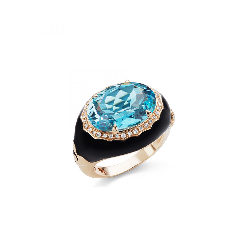 Bague Casato émail noir, or rose, topaze et diamants
