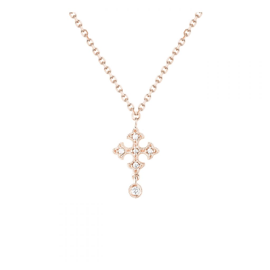 Collier croix Stone Paris Passion or rose et diamants